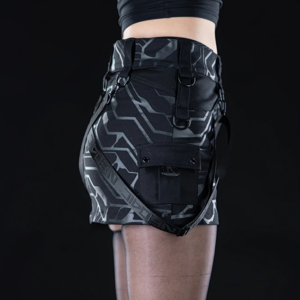 NWT NEO4IC Matrix Mini Skirt, Black Cargo Mini Skirt, Black Goth Mini Skirt - Picture 10 of 11